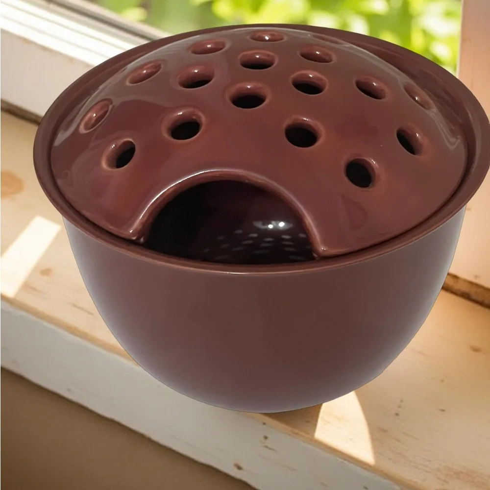 Brown Ceramic Flower Frog Bowl